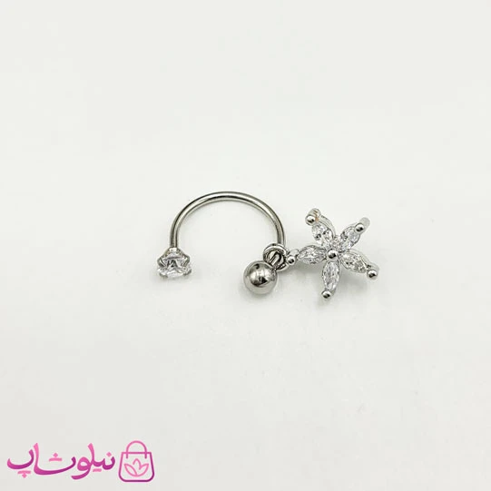 پیرسینگ اسمایل مدل ستاره نگیندار نقره ای کد 691