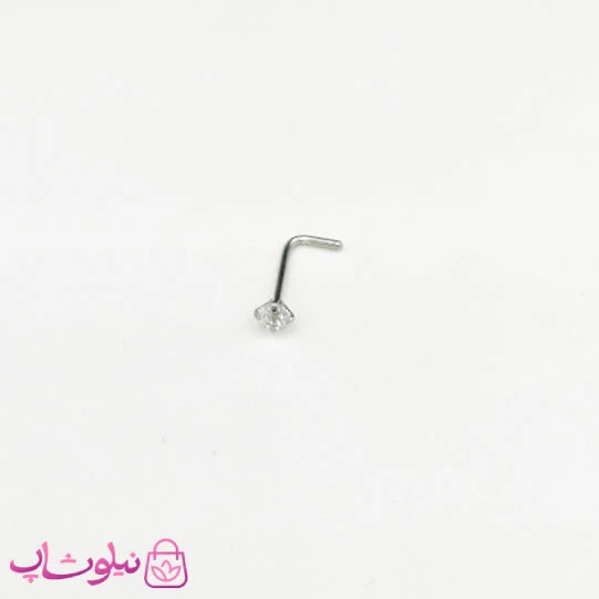 پیرسینگ بینی میخی نگین‌ دار سفید نقره ای کد 218