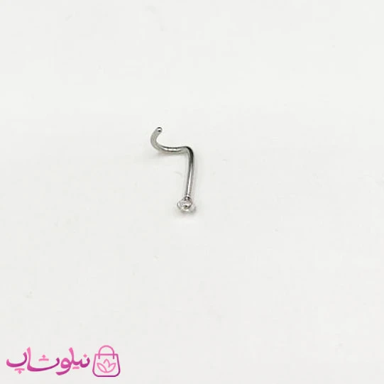 پیرسینگ بینی میخی نگین‌ دار منحنی سفید نقره ای کد 294