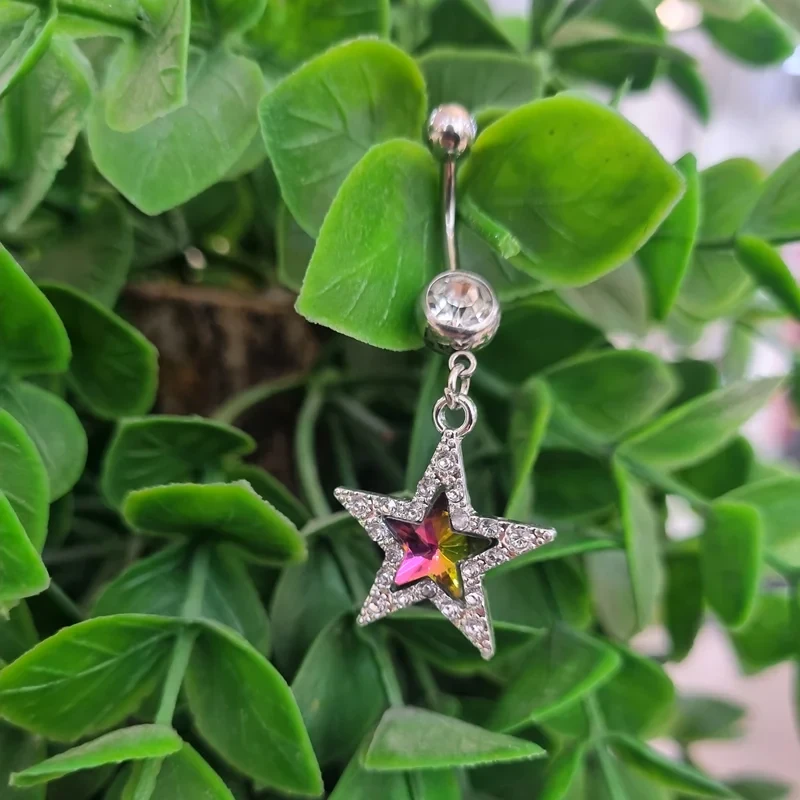 پیرسینگ ناف اویز دار طرح ستاره رنگی (ارسال رایگان) کد 240276