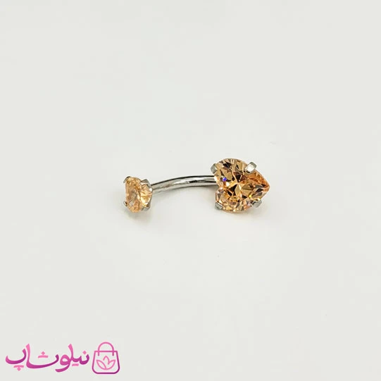 پیرسینگ ناف با نگین قلبی نارنجی روشن کد 698
