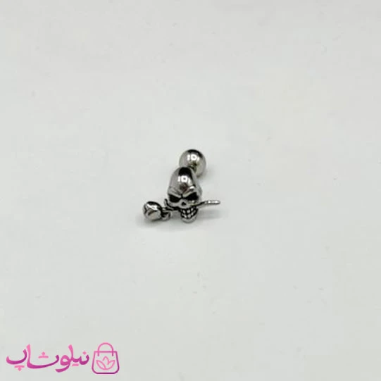 پیرسینگ گوش استیل طرح اسکلت و گل رز نقره ای کد 45