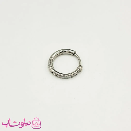 پیرسینگ گوش حلقه ای نقره ای نگیندار قطر 13 میل کد 891