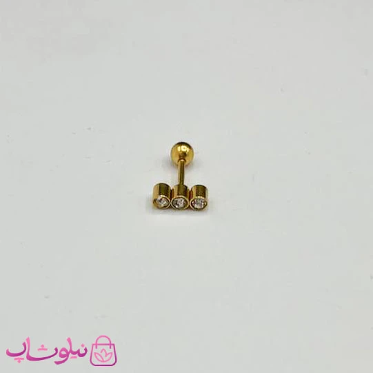 پیرسینگ گوش دخترانه طرح سه نگین سفید کد 31