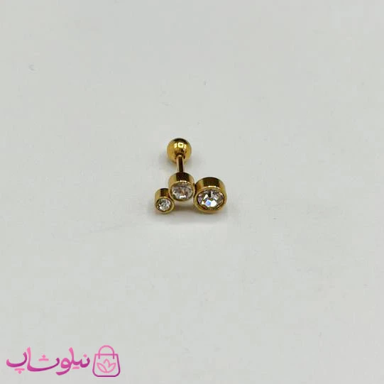 پیرسینگ گوش زنانه طلایی طرح سه نگین کد 34