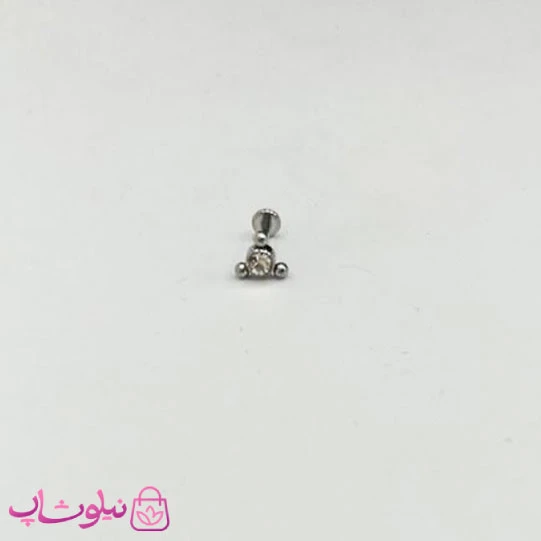 پیرسینگ گوش طرح تک نگین سفید نقره ای کد 27