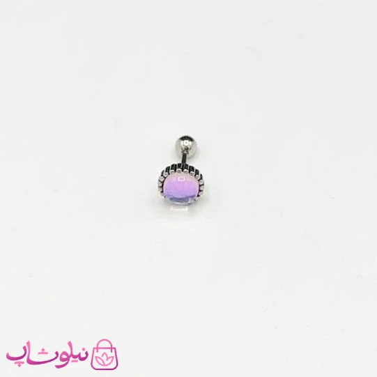 پیرسینگ گوش طرح نگین دایره هولوگرامی آبی بنفش کد 438