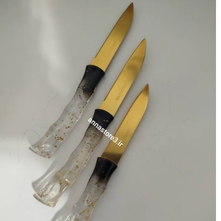 چاقو اره ای طلایی 3 عددی رنگ ثالت دسته اکلیلی