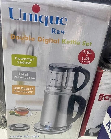 چای ساز دو طبقه 2000 وات 3 لیتری کتری شیشه ای پنل دیجیتال یونیک مدل Unique RAW 4062 روهمی