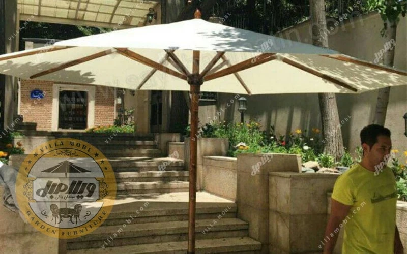 چتر باغی سایه بان چوبی قطر سه متری پایه وسط
