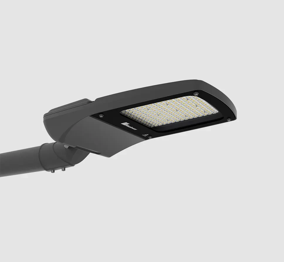 چراغ LED خيابانی مازی نور (IP66) با توان 150 وات 19500 لومن و دمای رنگ نور 3000 كلوين – بدنه طوسی -مدل