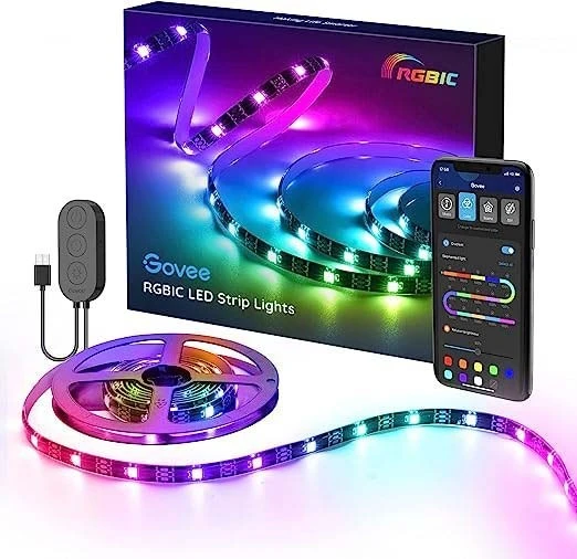 چراغ RGBIC مدل Govee H6102 با قابلیت تایمر و نورپردازی رنگی و تنظیمات موسیقی به طول 2 متر | آمازونیکس