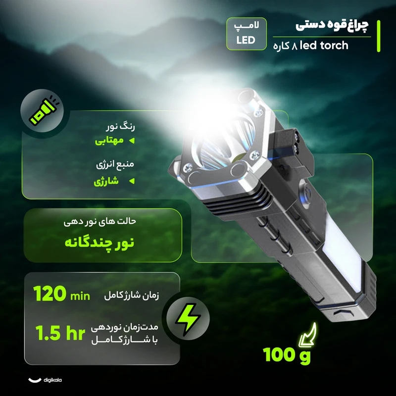 چراغ قوه دستی 8 کاره LED TORCH
