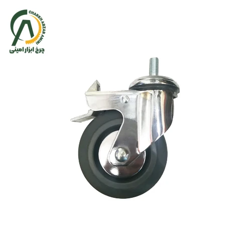 چرخ بیمارستانی آبکاری کروم پیچی گردان ترمزدار قطر 150 میلی متر