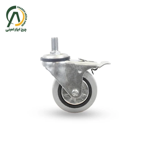 چرخ بیمارستانی طوسی پیچی گردان ترمزدار قطر 50 میلی متر
