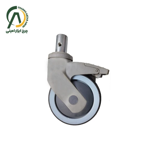 چرخ بیمارستانی پی وی سی دور آبی پینی گردان ترمزدار قطر 125 میلی متر