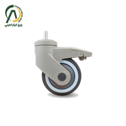 چرخ بیمارستانی پی وی سی دور آبی پیچی گردان ترمزدار قطر 75 میلی متر