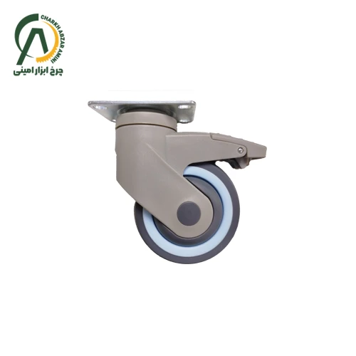 چرخ بیمارستانی پی وی سی دور آبی گردان ترمزدار قطر 100 میلی متر
