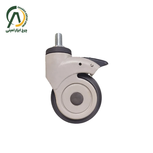 چرخ بیمارستانی پی وی سی پیچی گردان ترمزدار قطر 75 میلی متر