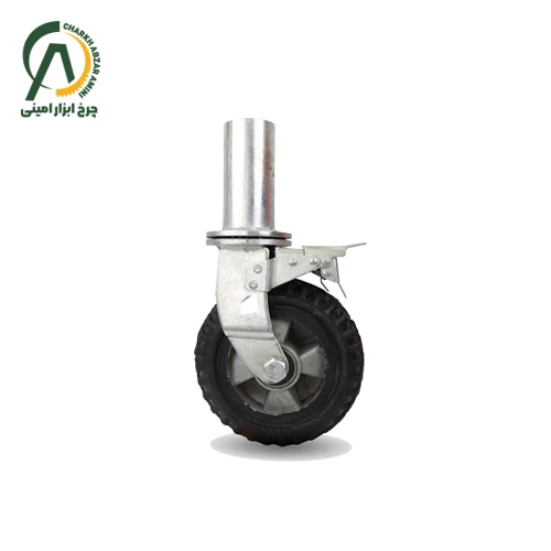چرخ داربستی دایکاست لوله ای گردان ترمزدار قطر 200 میلی متر