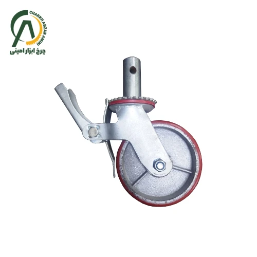 چرخ داربستی پلی اورتان میله ای گردان ترمزدار قطر 150 میلی متر