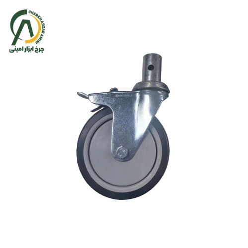 چرخ فروشگاهی بلبرینگی B پینی گردان ترمزدار قطر 125 میلی متر