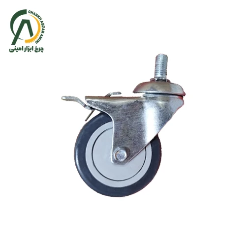 چرخ فروشگاهی بلبرینگی B پیچی گردان ترمزدار قطر 75 میلی متر