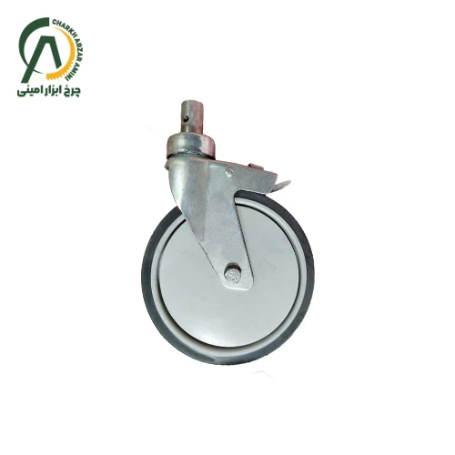 چرخ فروشگاهی کف بلبرینگ B پینی گردان ترمزدار قطر 125 میلی متر