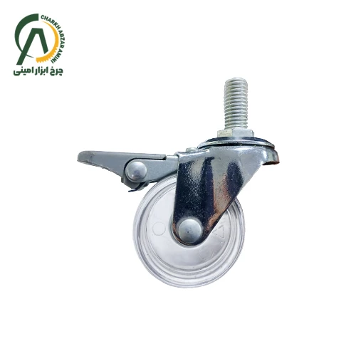 چرخ لوکس چمدانی شیشه ای پیچی گردان ترمزدار قطر 50 میلی متر