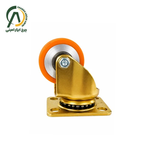 چرخ پلی اورتان وارداتی گاو صندوقی (یخچالی) پایه طلایی گردان قطر 40 میلی متر