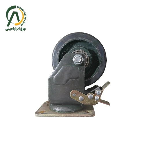 چرخ چدن لاستیک گردان ترمزدار مدل آمریکایی قطر 160 میلی متر