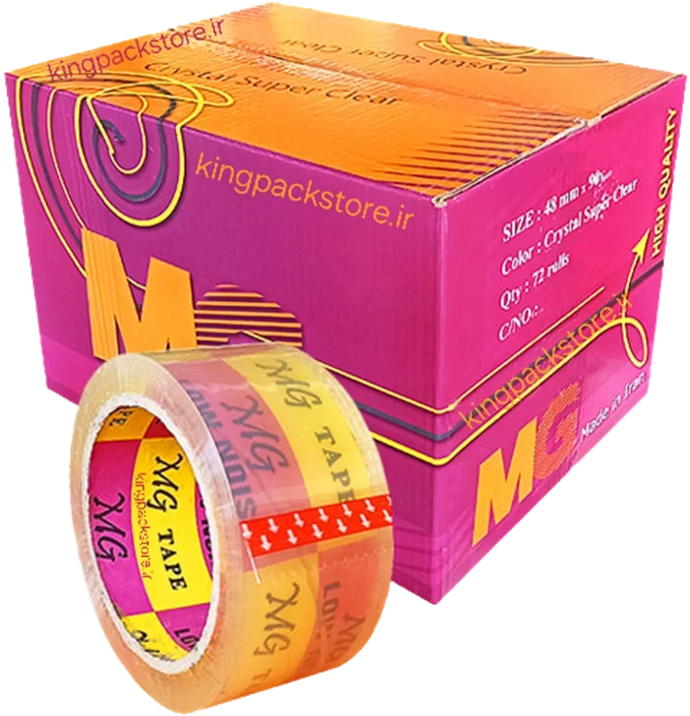 چسب پهن بی صدا mg ام جی 90 یاردی کارتن 72 حلقه‌ای