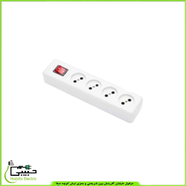 چند راهی 4 خانه بدون ارت با کلید 3 متری پارت الکتریک