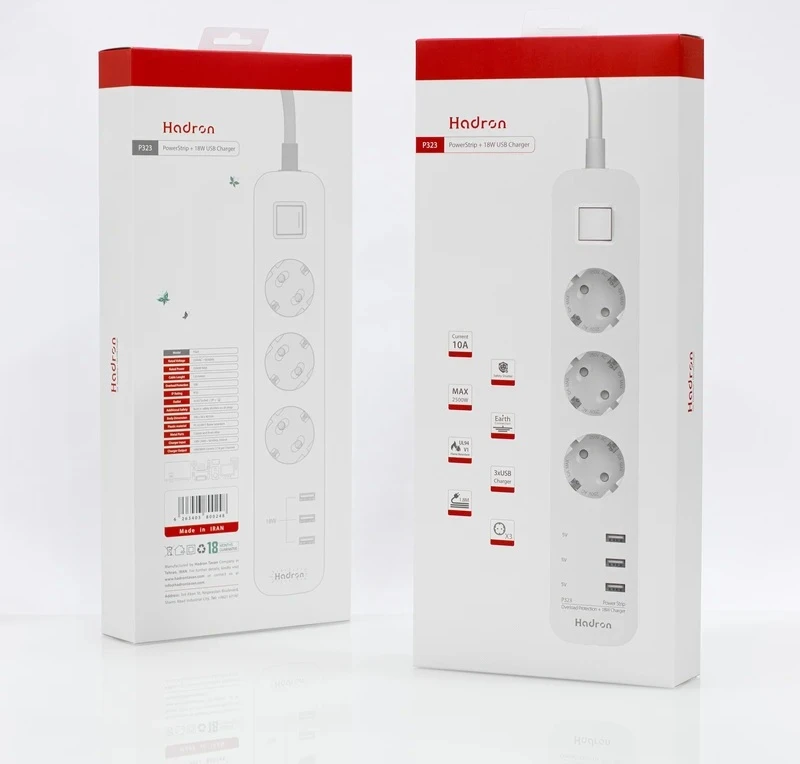 چند راهی برق هادرون مدل Powerstrip P323 مجهز به شارژر 18 وات