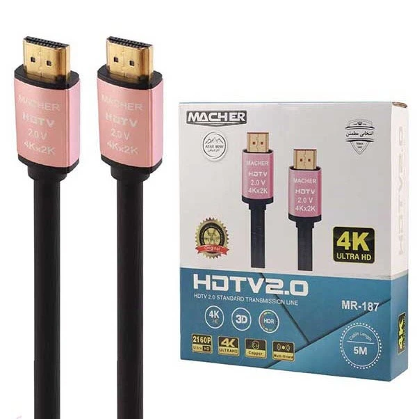 کابل HDMI 4K MACHER مدل MR-187 (۵ متر) – انتقال تصویر و صدا با کیفیت بالا برای فواصل طولانی