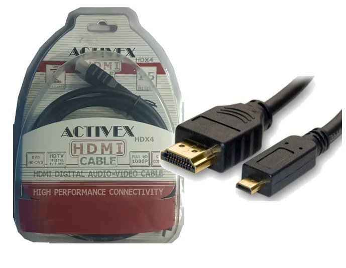 کابل Micro HDMI به HDMI 1.5 متری ACTIVEX مدل HDX4 – اتصال حرفه‌ای موبایل، دوربین و تبلت به نمایشگر