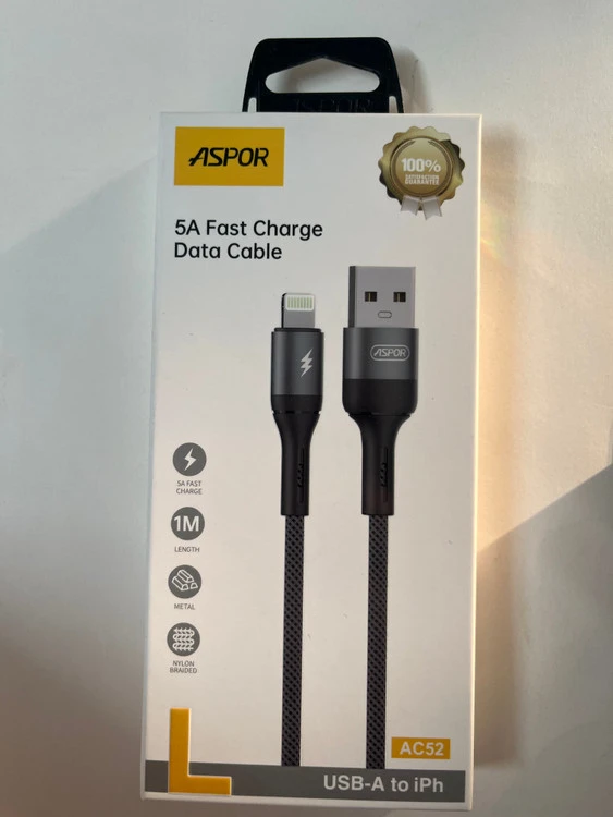 کابل آیفون ASPOR مدل AC52 کنفی یک متری اورجینال