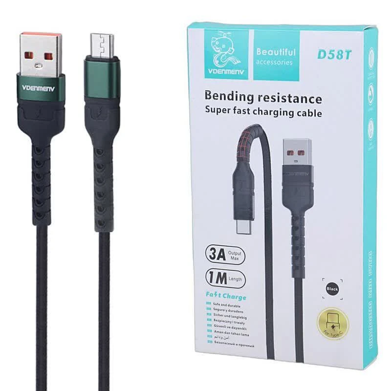 کابل تايپ سي فست شارژ 3 آمپر دنمن مدل Vdenmenv D58T