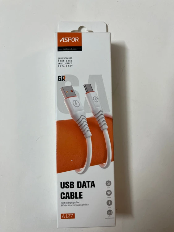 کابل تایپ سی یک متری ASPOR مدل A127 فست 6A ضخیم اورجینال