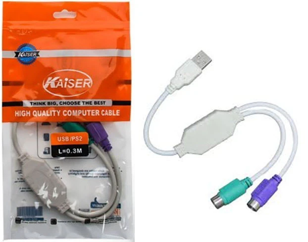 کابل تبدیل USB به PS/2 برند KAISER – مناسب اتصال موس و کیبورد PS/2 به پورت USB