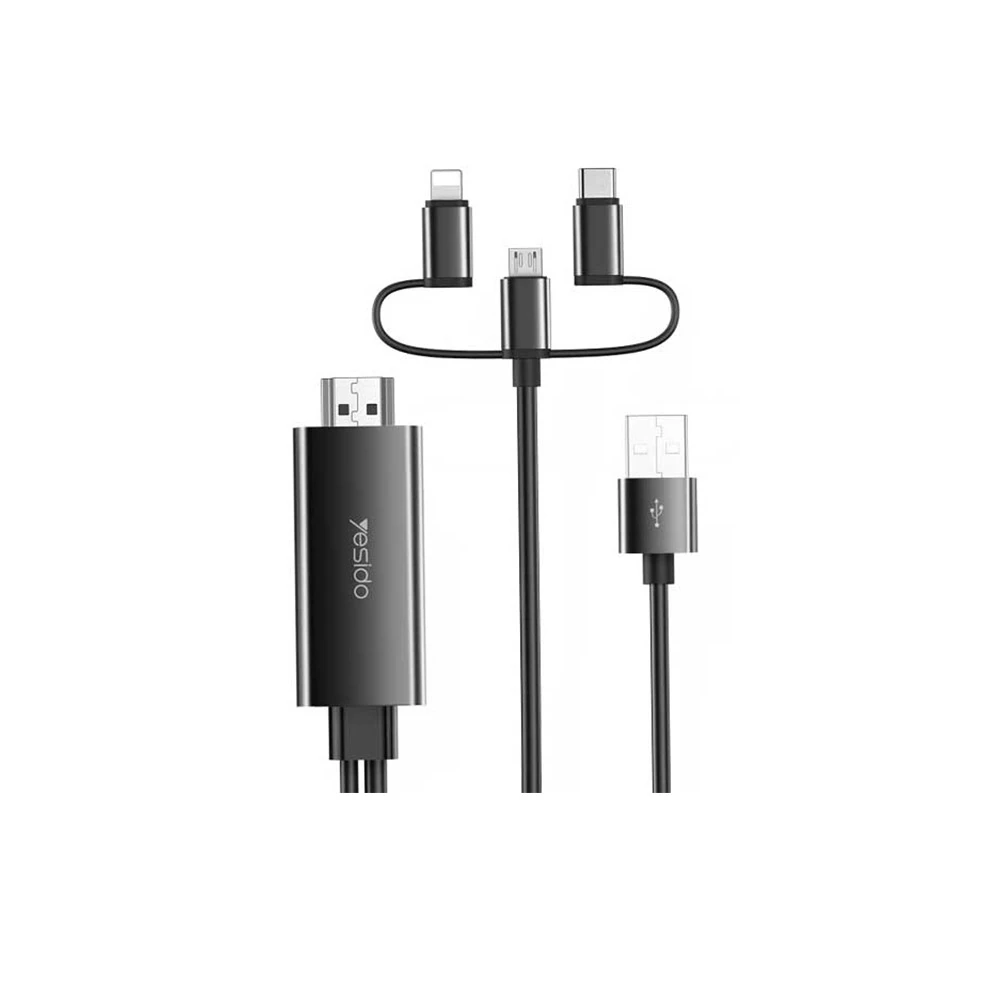 کابل تبدیل لایتنینگ، تایپسی، میکرو به HDMI یسیدو YESIDO HM05 طول 2 متر