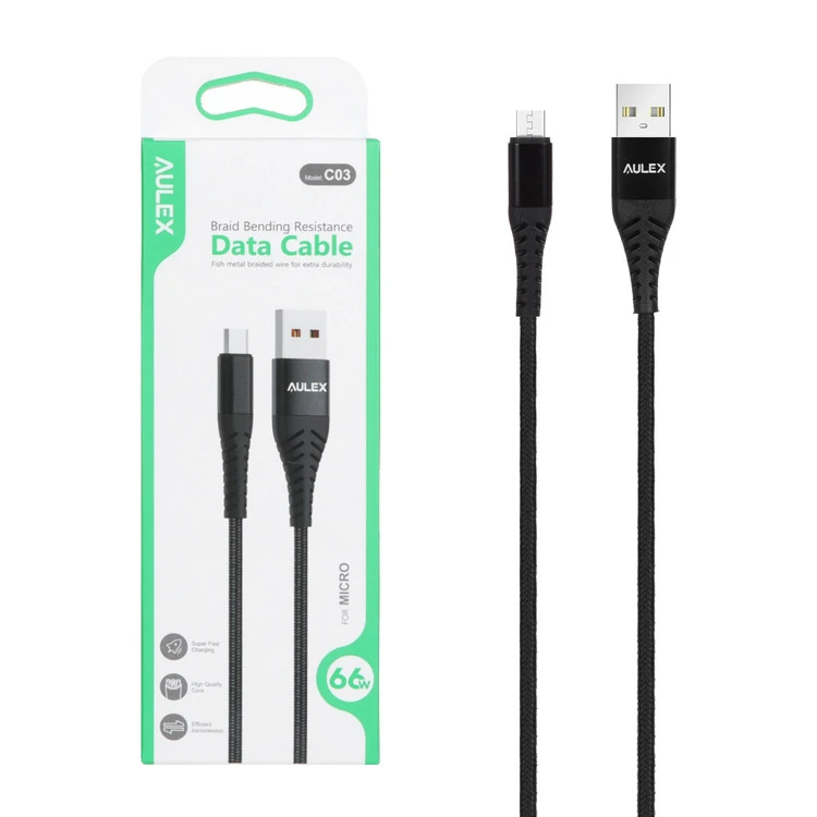 کابل شارژ AULEX مدل C03 (Lightning) – شارژ سریع و انتقال دیتا برای آیفون