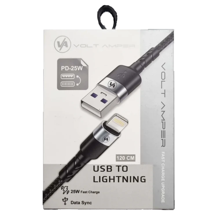 کابل شارژ USB به Lightning کنفی مقاوم | مناسب آیفون، آیپد، ایرپاد | طول ۱۲۰ سانتی‌متر voltamper
