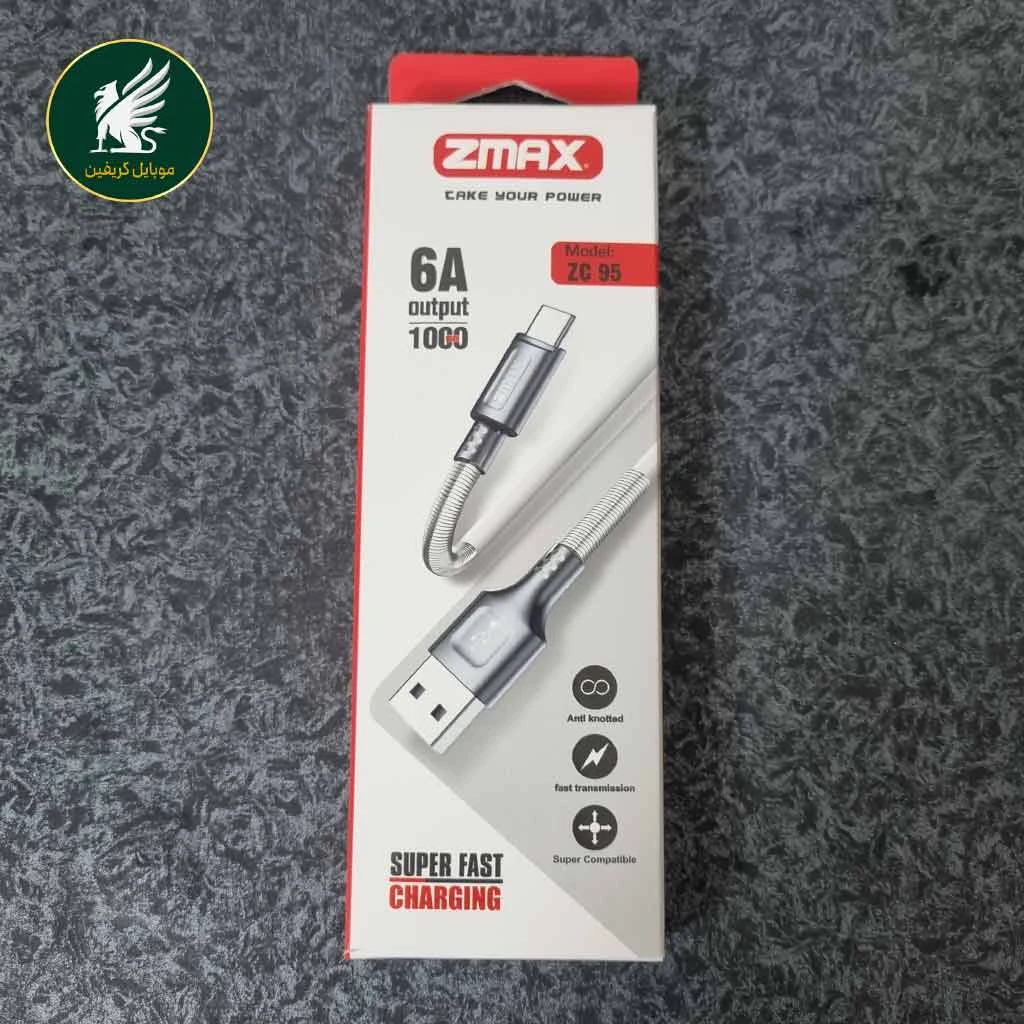 کابل شارژ USB به تایپ سی ZMAX فنر دار 6 آمپر