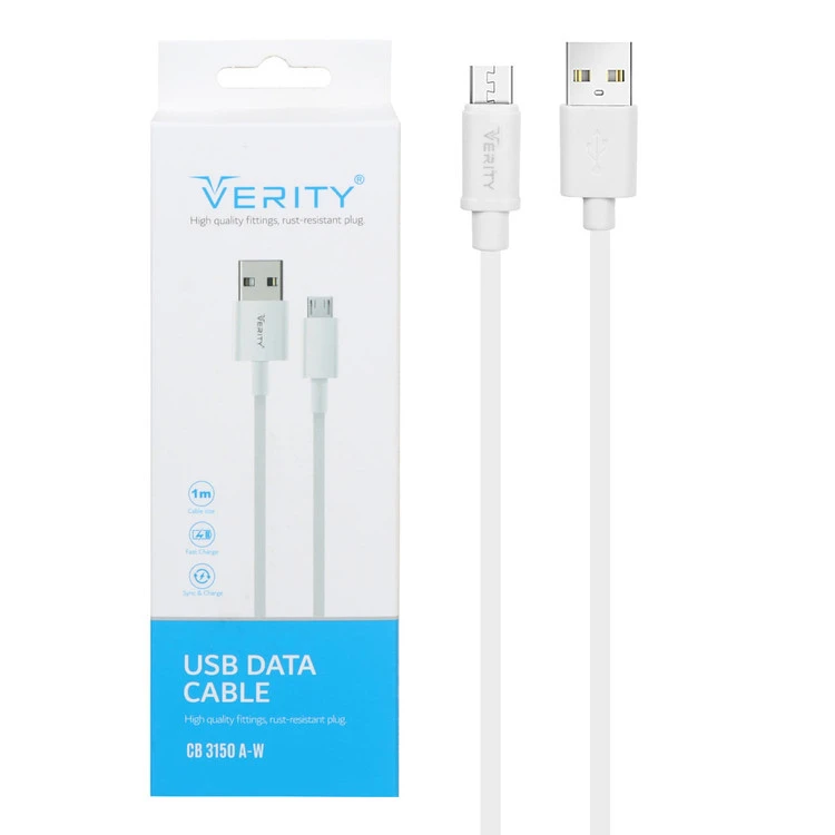 کابل شارژ VERITY مدل CB 3150 A-W (Micro USB) – شارژ سریع و مقاوم برای استفاده روزمره