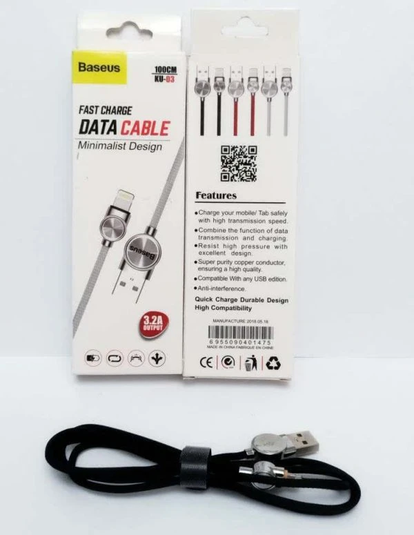 کابل شارژ آیفون Baseus مدل KU‑03 روکش کنفی