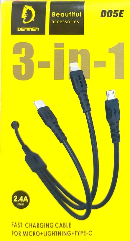 کابل شارژ سه سر دنمن مدل D05E به طول 1 متر