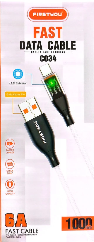کابل شارژ فست FIRSTYOU Type-C مدل C034 – چراغ دار