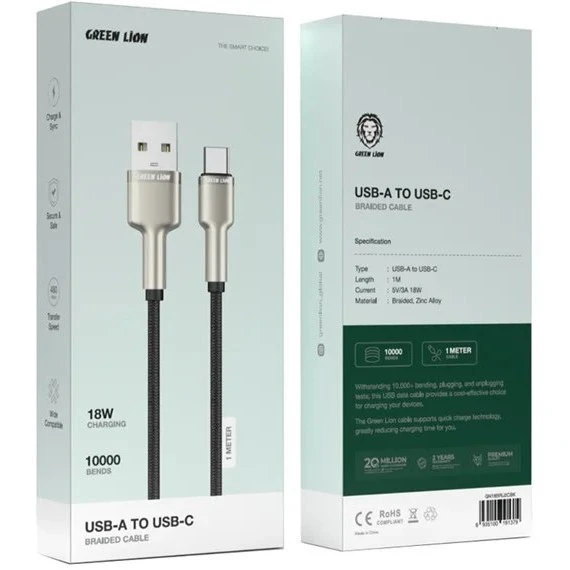 کابل شارژ گرین لاین مدل USB-A به USB-C / ا 18w
