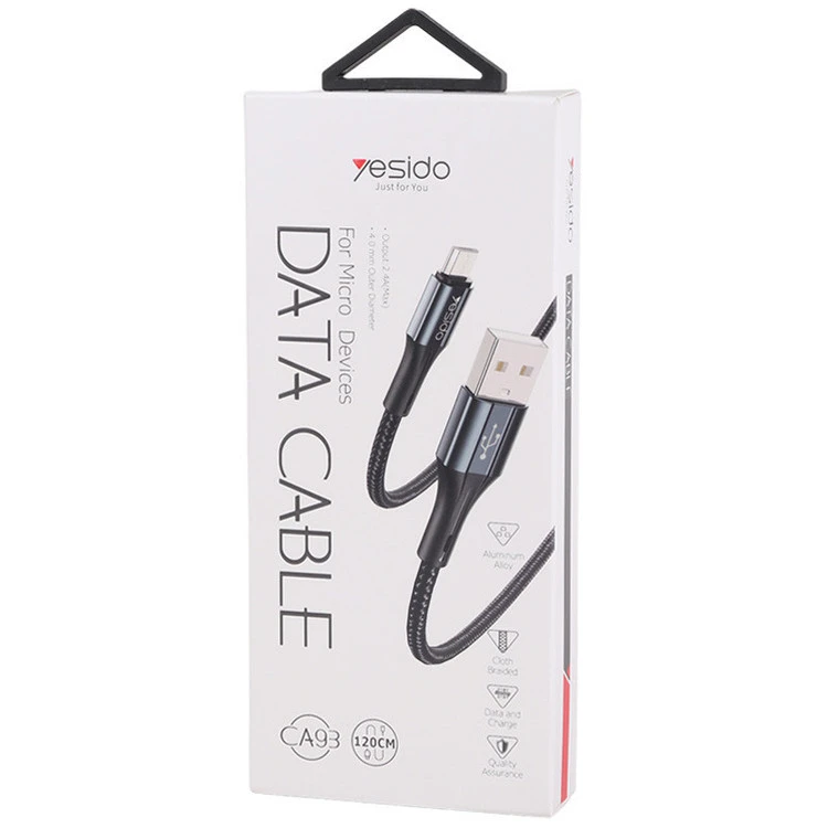 کابل میکرو یو اس بی فست شارژ Yesido CA93 2.4A VOOC QC PD 1.2m